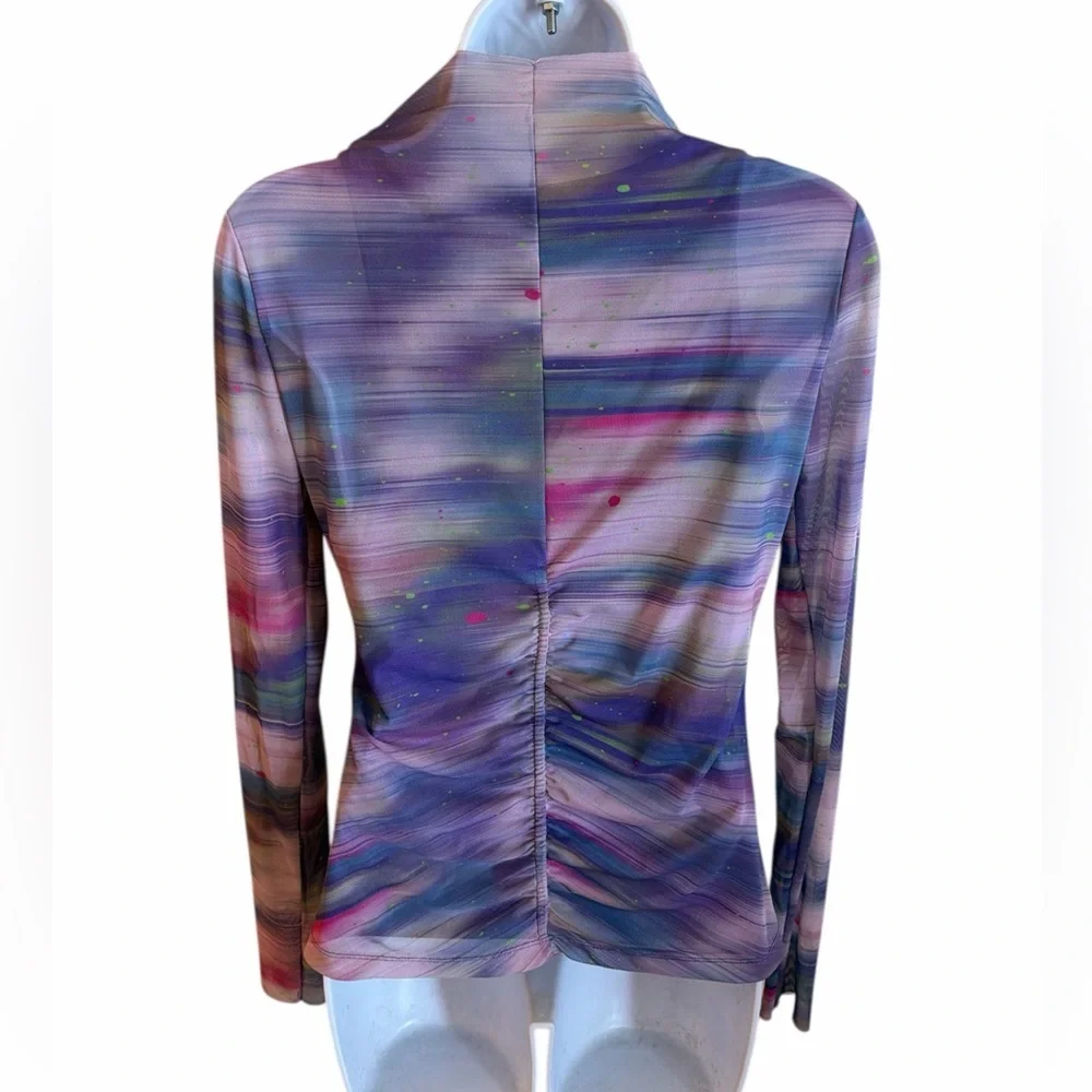 Anthropologie Mesh Top Size Medium Purple Pattern Double Layer Long Sleeve - Picture 7 of 15